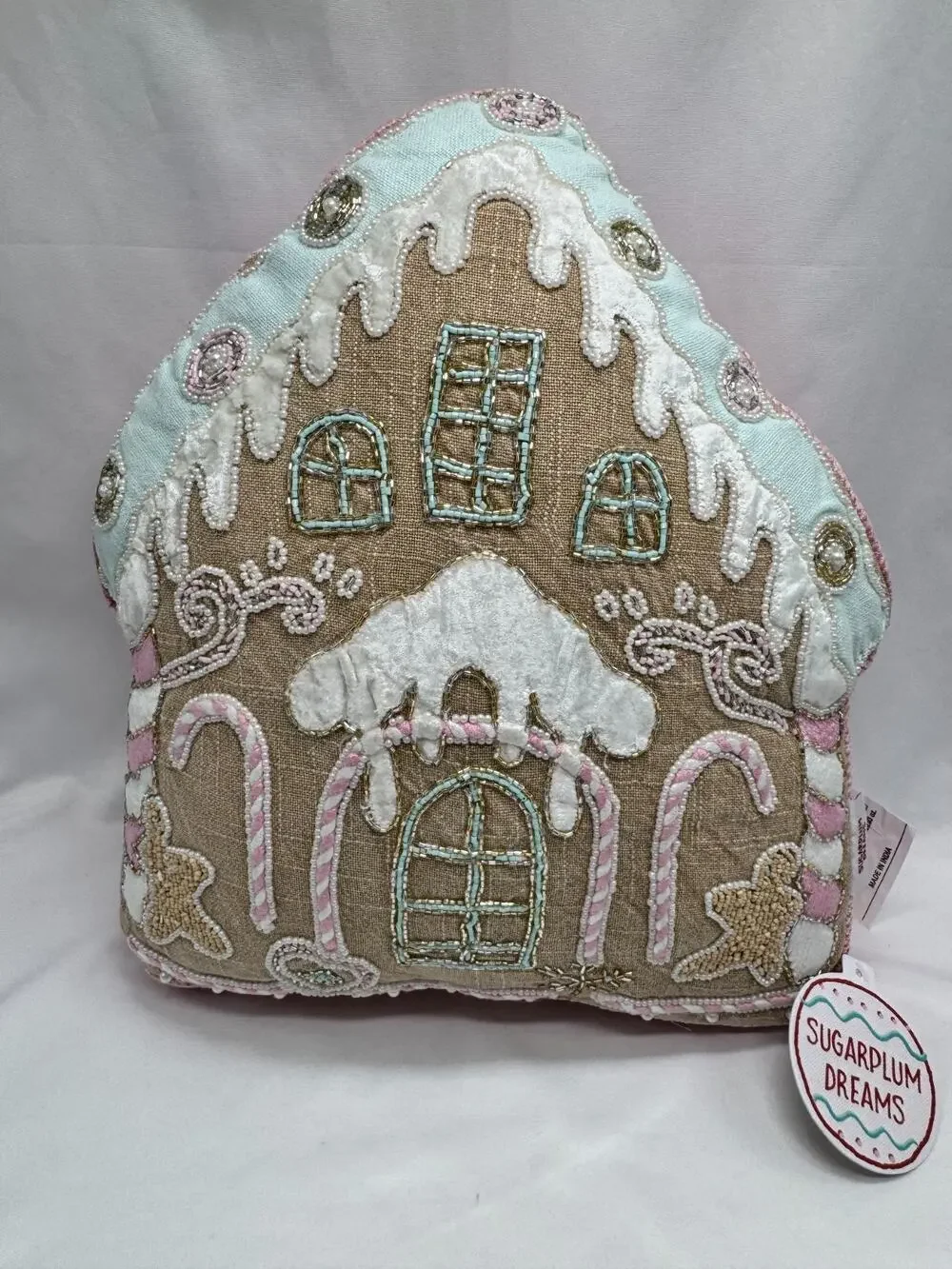 Sugar Plum Dreams Christmas Holiday Throw Pillow Pastel Beaded Bling Beads NWT